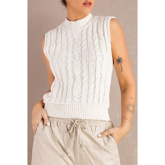 Azura Exchange  High Neck Cable Knit Sweater Vest - Picture 4 of 13